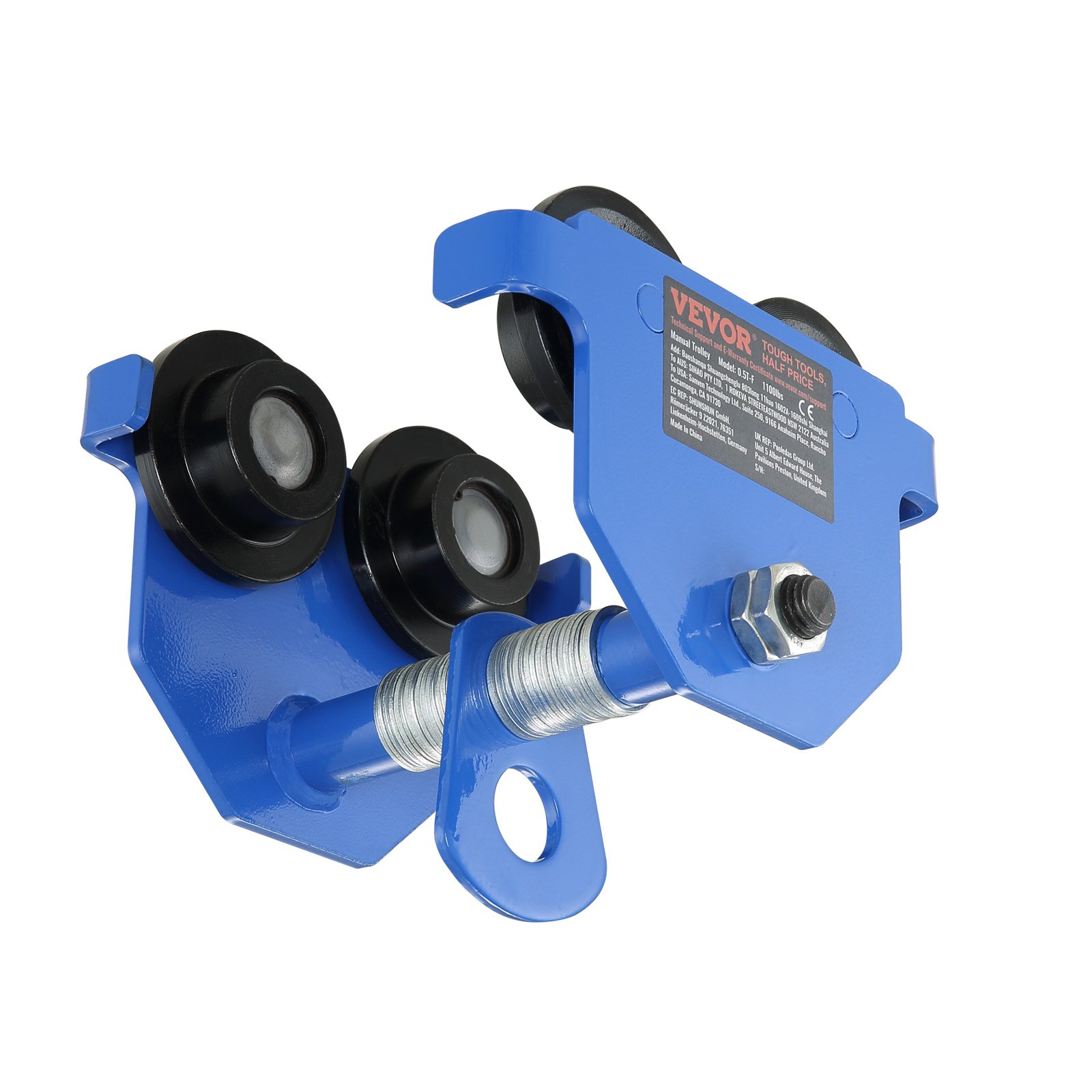 Wózek VEVOR o udźwigu 0,5 t, wózek na kółkach z podwójnymi kołami, regulowany do belek dwuteowych o szerokości kołnierza od 63,5 do 139,7 mm, wytrzymały podnośnik garażowy ze stali stopowej do prostych i zakrzywionych belek dwuteowych