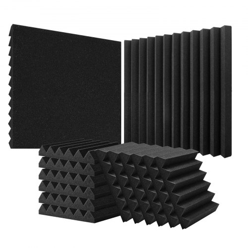 Panele akustyczne z pianki akustycznej VEVOR, zestaw 36 sztuk, 300 x 300 x 50 mm, dźwiękochłonne panele ścienne o wysokiej gęstości, maty akustyczne z pianki do ścian i sufitów w studiach, czarne