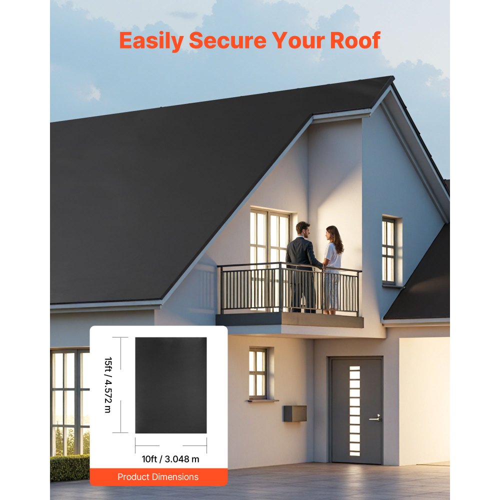 VEVOR Roll Roofing, 10 x 15 ft, 45 mil EPDM Rubber Roofing, Long Lifespan & Weather-resistant, Withstands Harsh Temperatures, Flexible & Easy Installation, Roof Underlayment for RVs, Roofs, Ponds