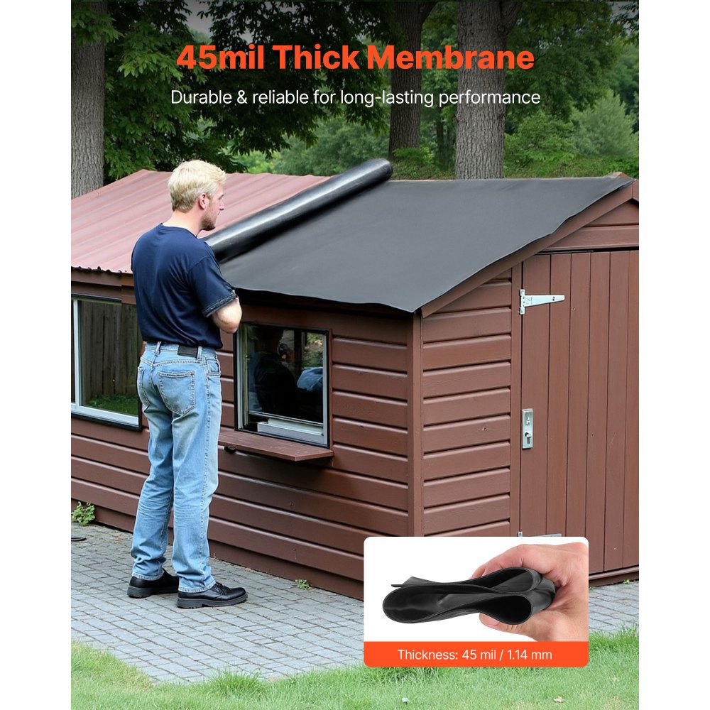 Membrana dachowa VEVOR, 3,048 x 4,572 m, membrana dachowa, folia EPDM o grubości 1,14 mm, hydroizolacja wiat samochodowych, trwała i odporna na warunki atmosferyczne, hydroizolacja dachów, podkład dachowy do kamperów, dachów, stawów