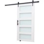 System drzwi przesuwnych VEVOR w stylu stodoły (1067 x 2134 mm) wykonany z wytrzymałych płyt MDF i matowego szkła, drzwi w stylu stodoły z zestawem okuć i wodoodporną powierzchnią z PVC oraz ramą H do łazienek