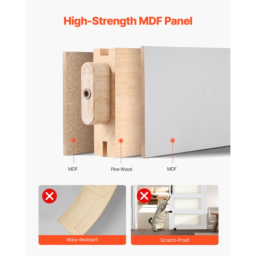 System drzwi przesuwnych VEVOR (914 x 2134 mm) z płyt MDF o wysokiej wytrzymałości i matowego szkła, drzwi do stodoły z zestawem okuć i wodoodporną powierzchnią z PVC oraz ramą H do łazienki