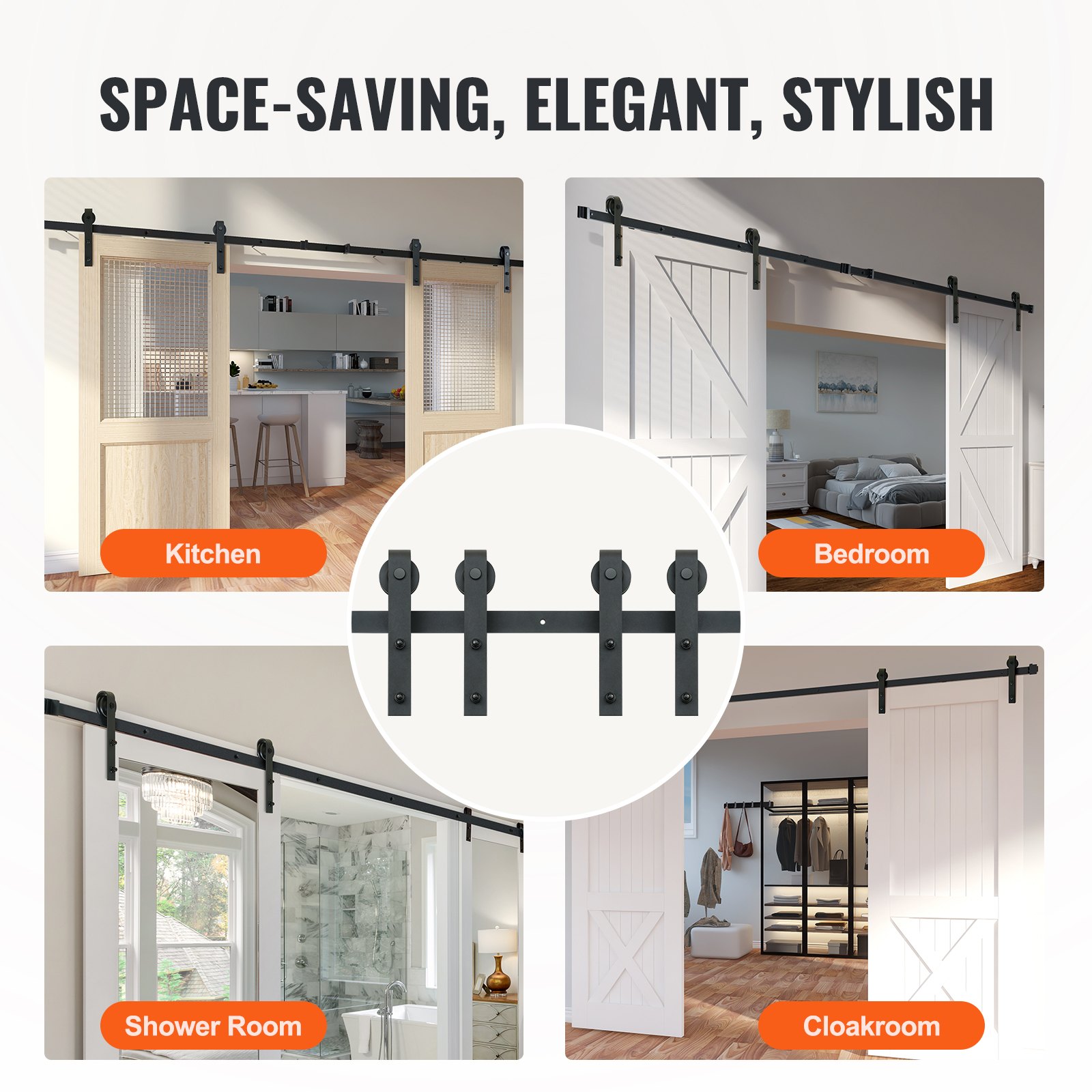 VEVOR 244cm sliding door fitting J-shaped sliding door system with 2-part rails 150kg load capacity running track Ideal for sliding doors with a door thickness of 32-45mm, door width of 1.12-1.32m