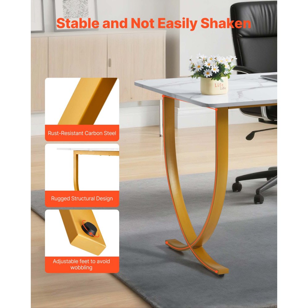 VEVOR Executive Desk, 160 cm W x 80 cm D Large Office Desk, Modern Computer Table Conference Meeting Room Table, Business Furniture Enlarged Desktop for Home Office, White and Gold