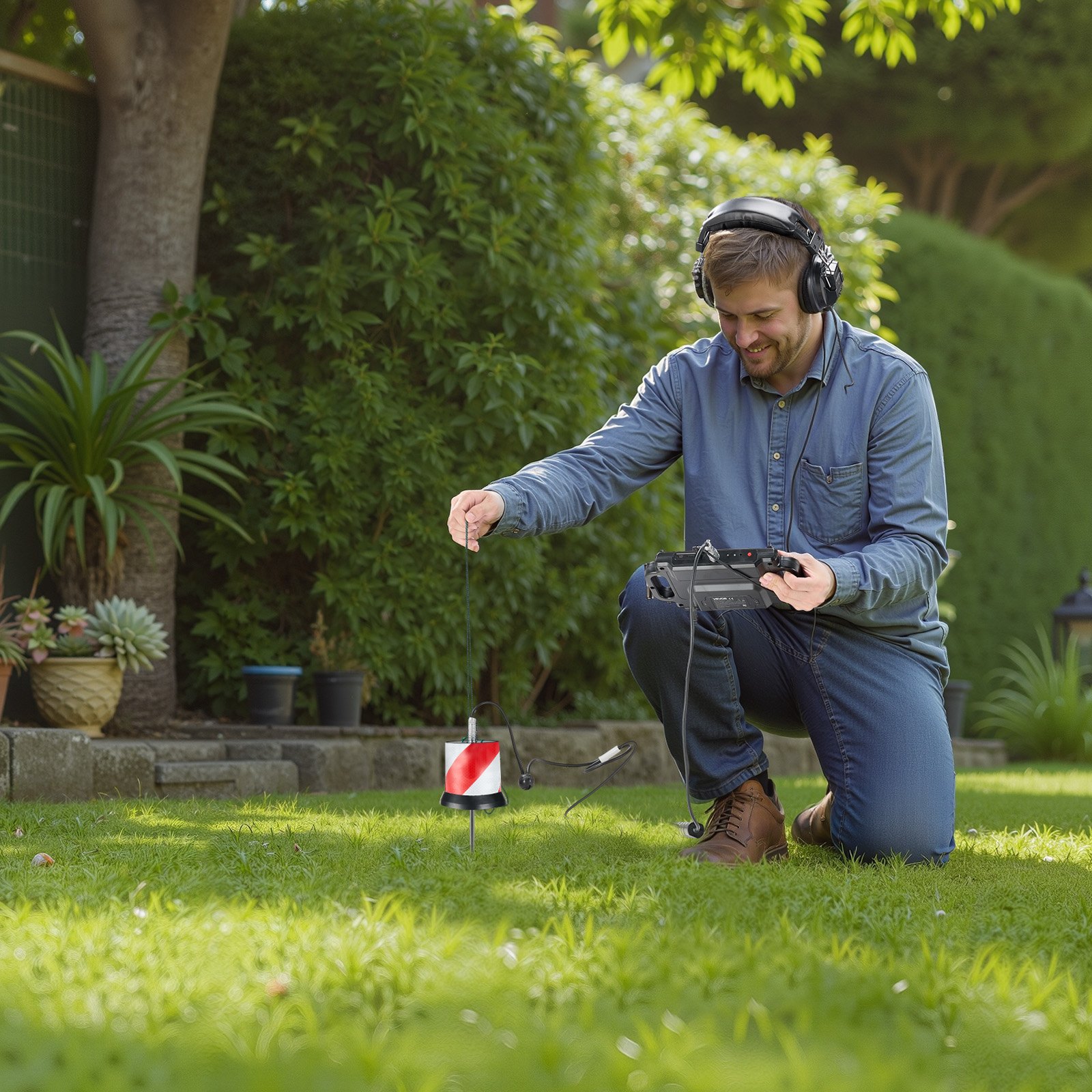 Detektor wycieków wody w rurach VEVOR, 1 Hz–5000 Hz, 7-calowy ekran dotykowy, detektor wycieków w rurach o głębokości do 2 m – z czujnikiem, 3 prętami nasłuchowymi, słuchawkami, kartą 8 GB i torbą transportową