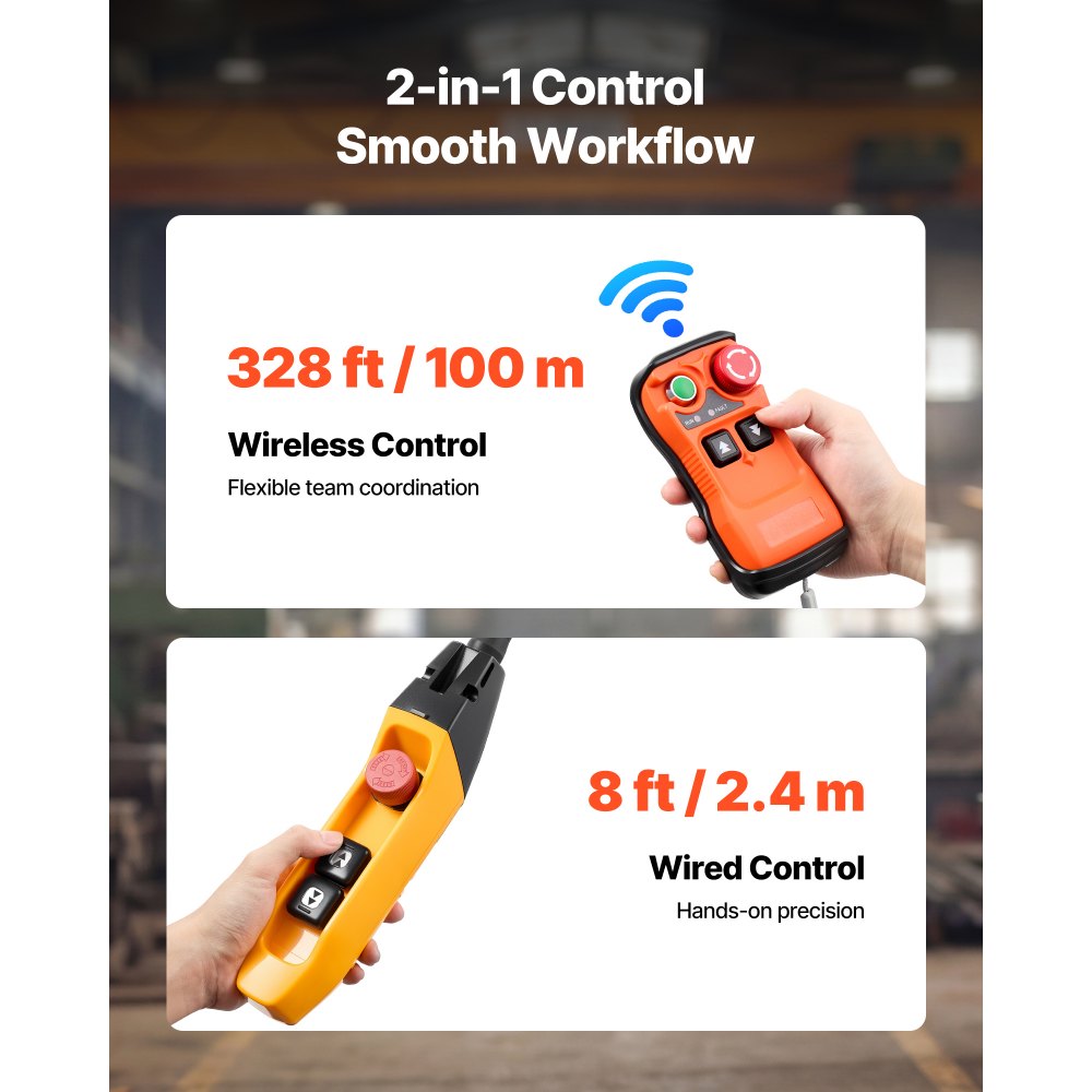 Wciągnik łańcuchowy elektryczny VEVOR 1000 kg, wysokość podnoszenia 3 m, suwnica pomostowa jednofazowa 230 V z radiem 100 m i przewodem 2,4 m, zatrzymanie awaryjne, wciągnik łańcuchowy elektryczny 2 w 1 do fabryk, magazynów, garaży
