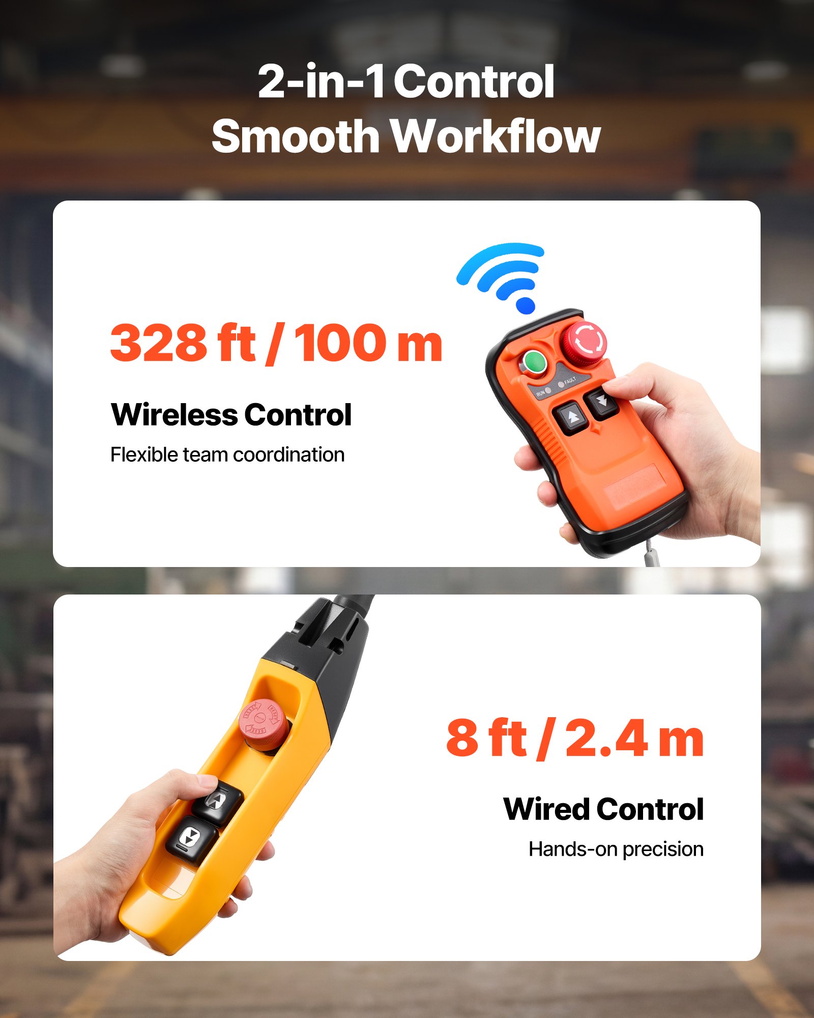 Wciągnik łańcuchowy elektryczny VEVOR 1000 kg, wysokość podnoszenia 3 m, suwnica pomostowa jednofazowa 230 V z radiem 100 m i przewodem 2,4 m, zatrzymanie awaryjne, wciągnik łańcuchowy elektryczny 2 w 1 do fabryk, magazynów, garaży
