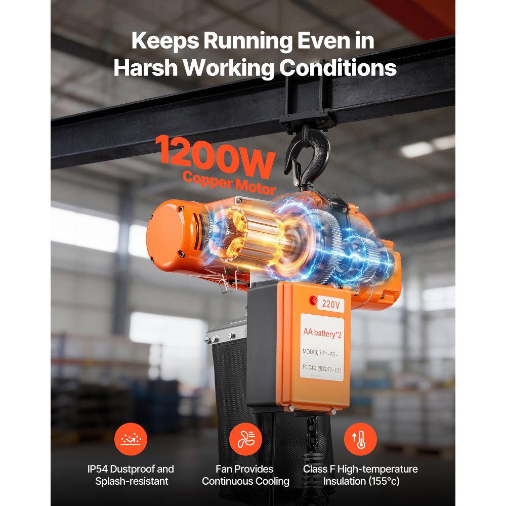 VEVOR 500 kg Electric Chain Hoist, 6 m Lifting Height, 230V Single Phase Overhead Crane with 100 m Wireless & 4.5 m Wired Remote Control, Power Electric Hoist for Factories, Warehouses, Garages