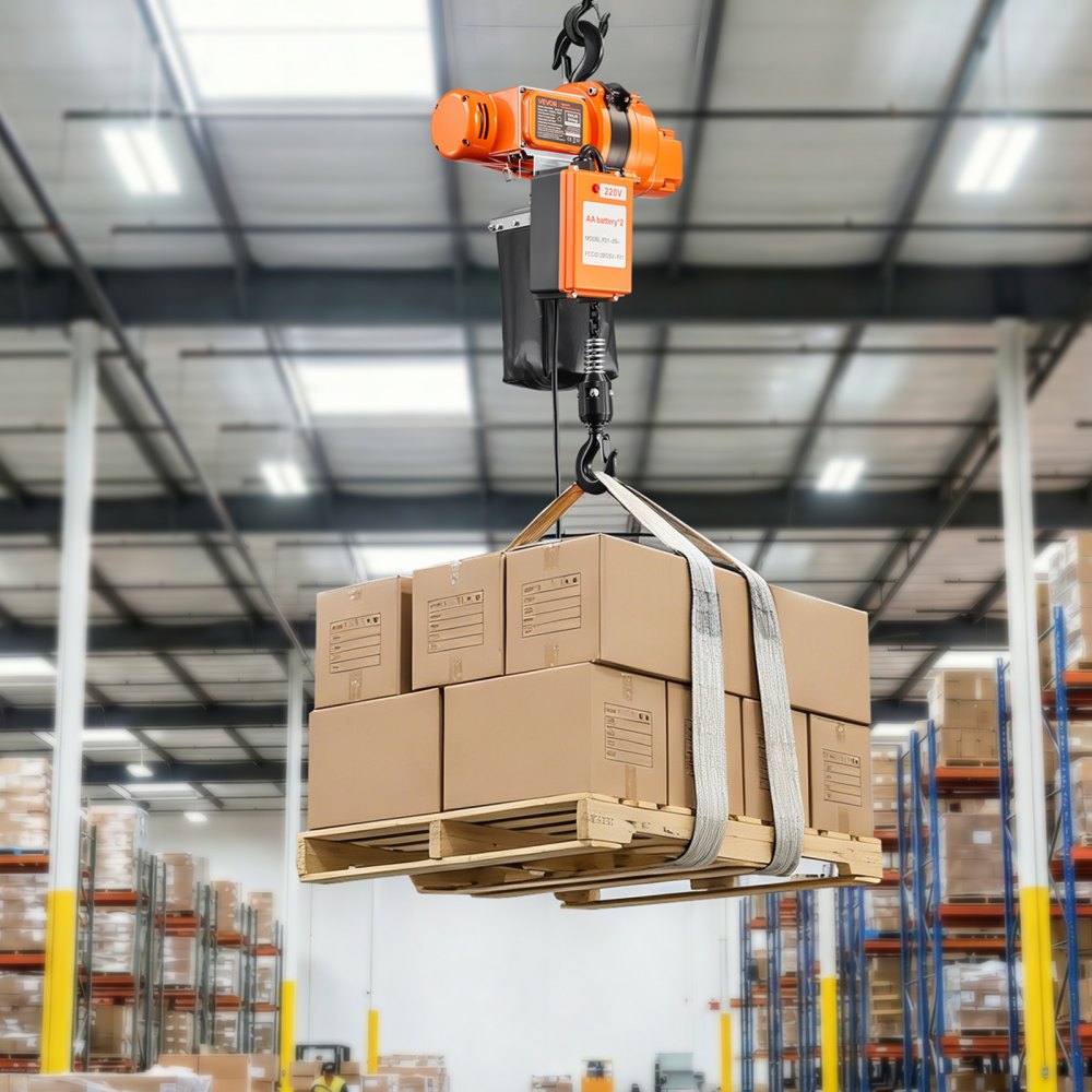 VEVOR 500 kg Electric Chain Hoist, 6 m Lifting Height, 230V Single Phase Overhead Crane with 100 m Wireless & 4.5 m Wired Remote Control, Power Electric Hoist for Factories, Warehouses, Garages