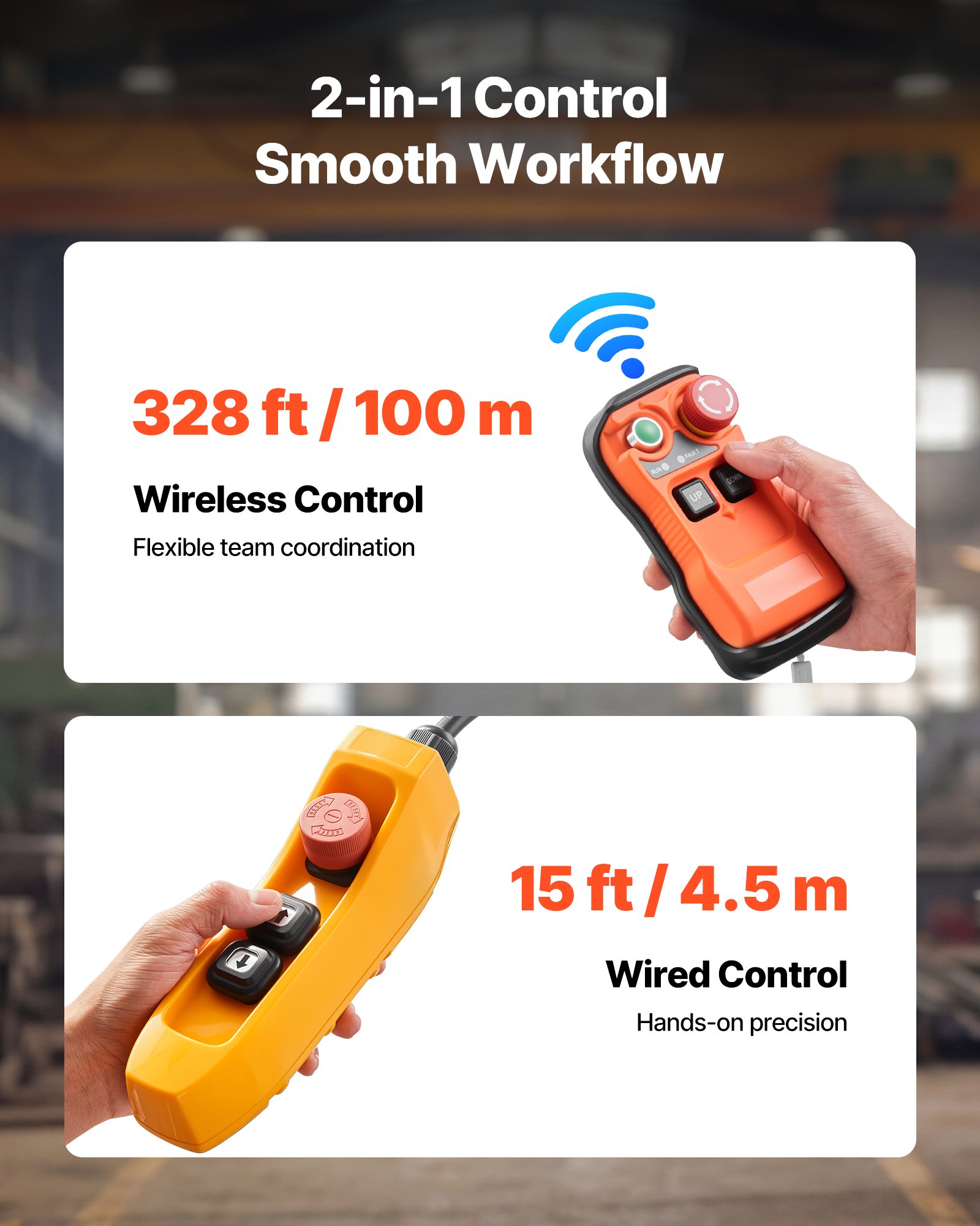VEVOR 500 kg Electric Chain Hoist, 6 m Lifting Height, 230V Single Phase Overhead Crane with 100 m Wireless & 4.5 m Wired Remote Control, Power Electric Hoist for Factories, Warehouses, Garages