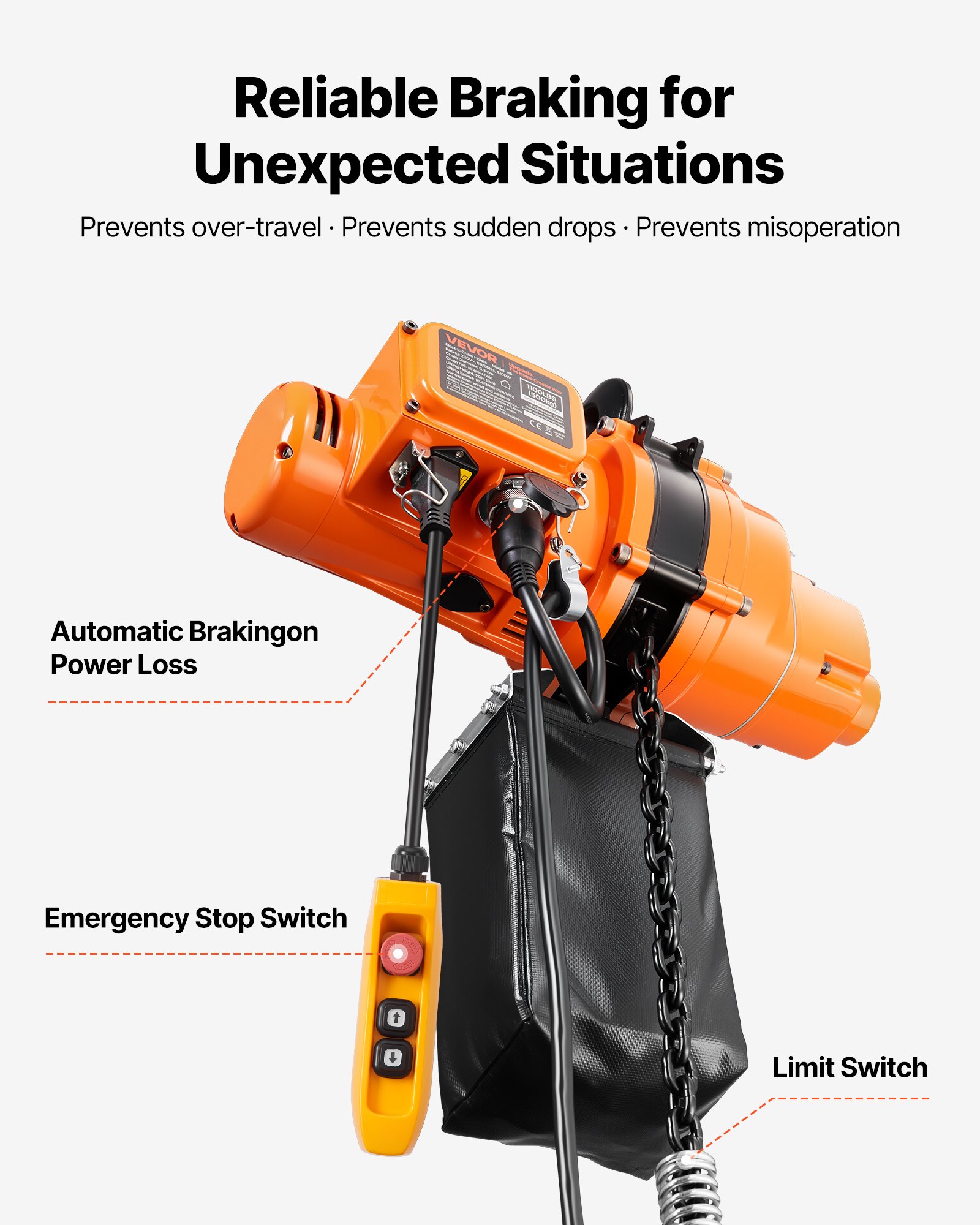 VEVOR 500 kg Electric Chain Hoist, 6 m Lifting Height, 230V Single Phase Overhead Crane with 100 m Wireless & 4.5 m Wired Remote Control, Power Electric Hoist for Factories, Warehouses, Garages
