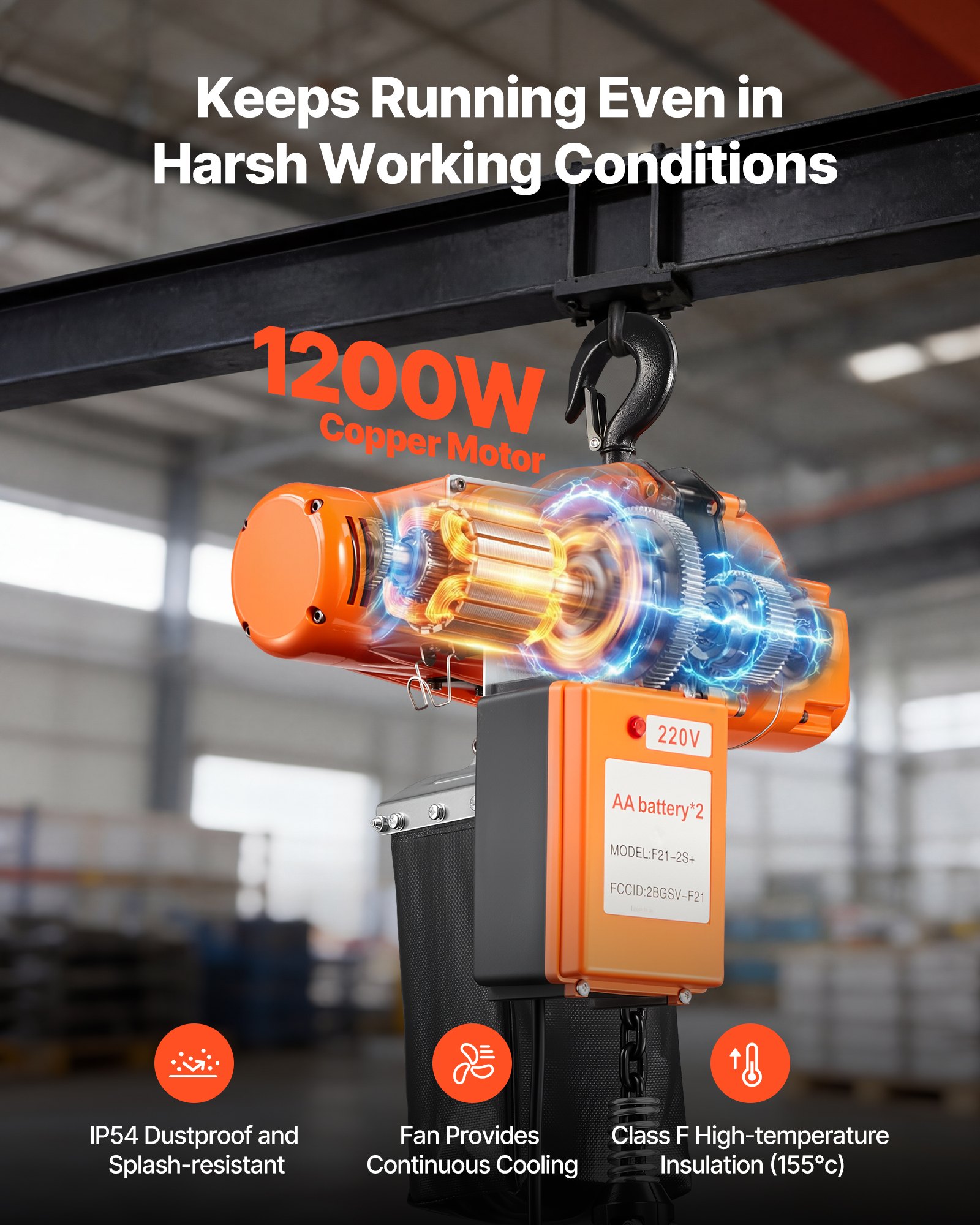 VEVOR 500 kg Electric Chain Hoist, 6 m Lifting Height, 230V Single Phase Overhead Crane with 100 m Wireless & 4.5 m Wired Remote Control, Power Electric Hoist for Factories, Warehouses, Garages