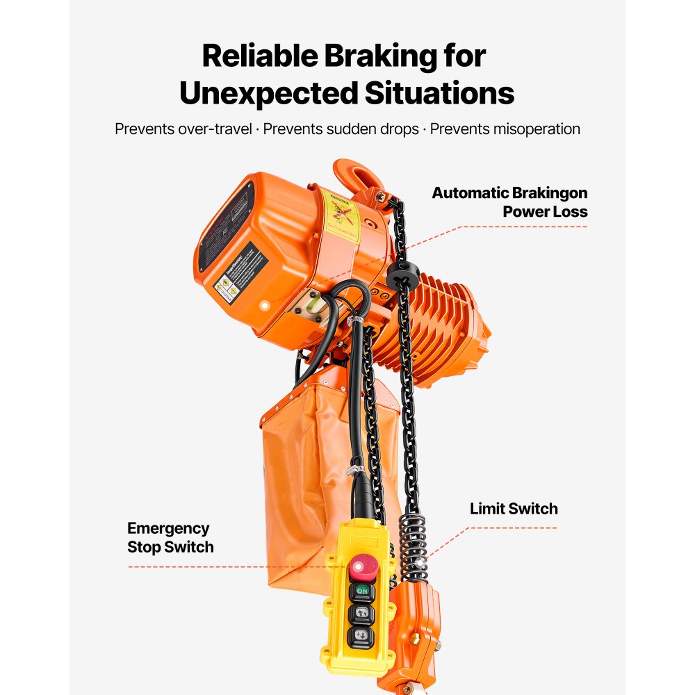 VEVOR 1000 kg Electric Chain Hoist, 6 m Lifting Height, Three-Phase Overhead Crane with 100 m Wireless & 4.5 m Wired Remote Control, Double G80 Chain Hoist for Factories, Warehouses, Garages