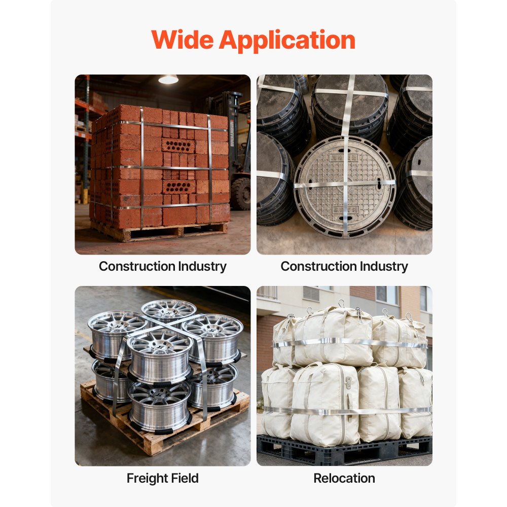 Zestaw do spinania taśmą stalową VEVOR, 3-częściowy, ręczne narzędzie do spinania taśmą metalową o długości 30,5 m, 100 metalowych klipsów i obcinak, idealne wyposażenie warsztatu do pakowania, transportu i magazynowania przemysłowego