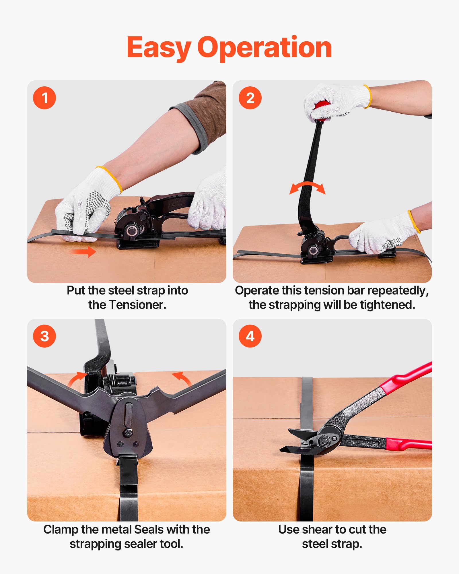 VEVOR Steel Banding Strapping Kit, Heavy Duty Banding Sealer Tool with 183 m Binding Straps, 300 Metal Seals, Manual Pallet Packaging Strapping Kit for Warehouse, Transportation, Industrial Bundling
