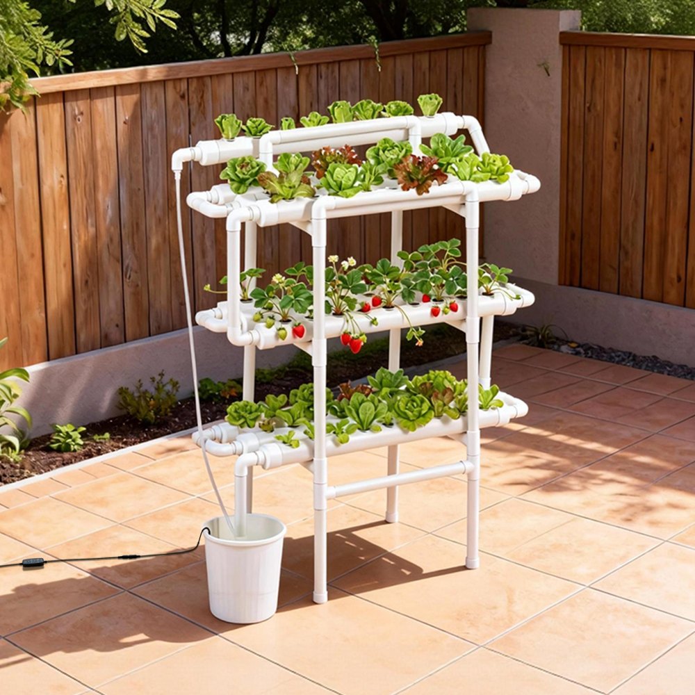 System hydroponiczny VEVOR, 3 poziomy, 90 gniazd, system uprawy rur UPVC z timerem do podlewania, rury nieprzepuszczające światła, wieża hydroponiczna do warzyw, owoców i ziół