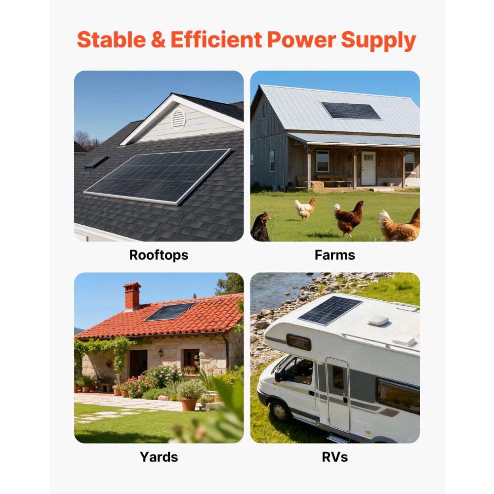 Dwustronny panel słoneczny VEVOR 100 W, 2 sztuki, monokrystaliczny moduł fotowoltaiczny typu N o wysokiej sprawności 23% z wyjściem MC4 i aluminiową ramą, wodoodporny panel słoneczny IP67 do samochodu, łodzi, kampera, poza siecią