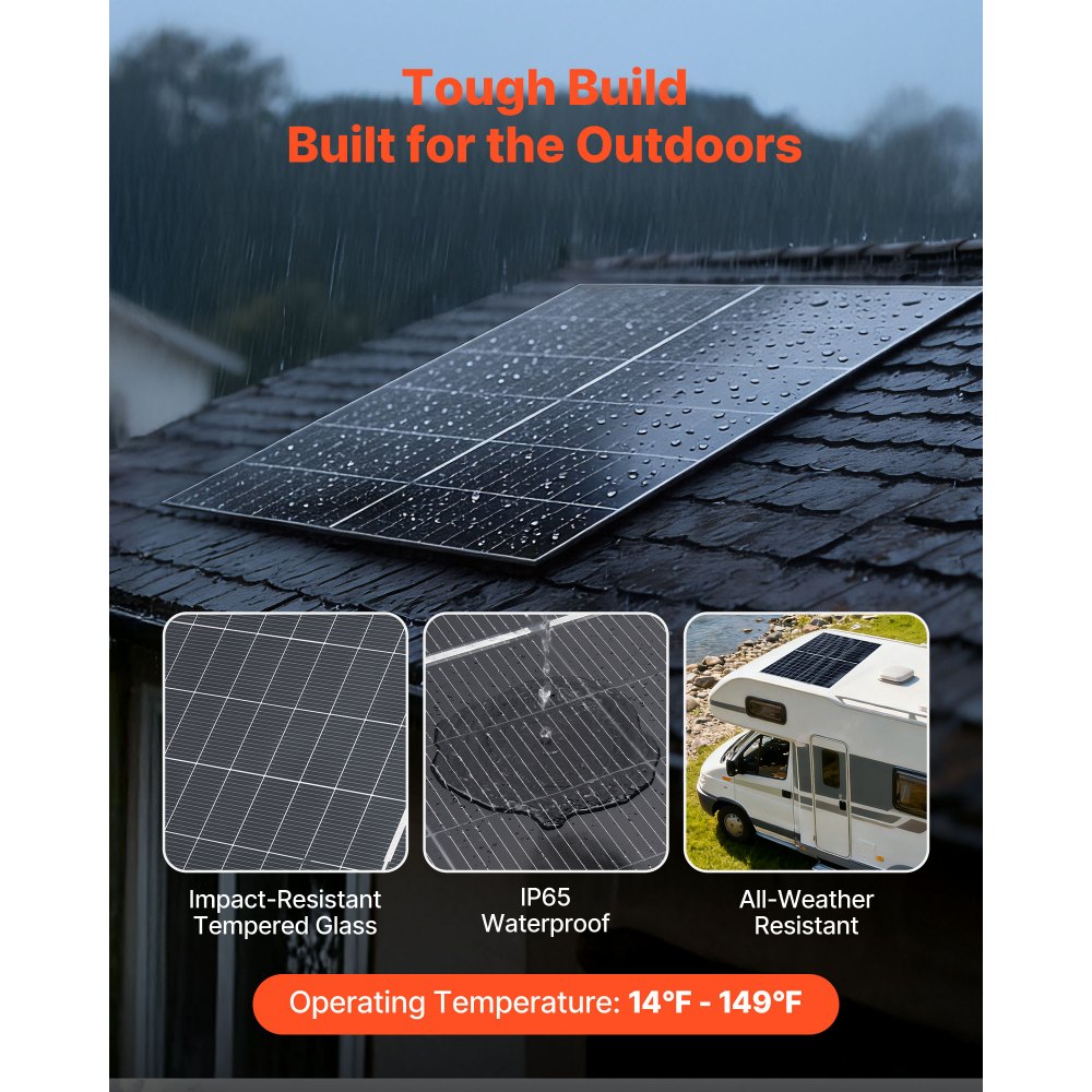 Dwustronny panel słoneczny VEVOR, 2 szt., 400 W, 16-zwojowy monokrystaliczny moduł fotowoltaiczny typu N, wydajność 24%, stopień ochrony IP65, wodoodporny panel słoneczny z wyjściem MC4 i aluminiową ramą do samochodów, łodzi, kamperów i instalacji poza siecią.