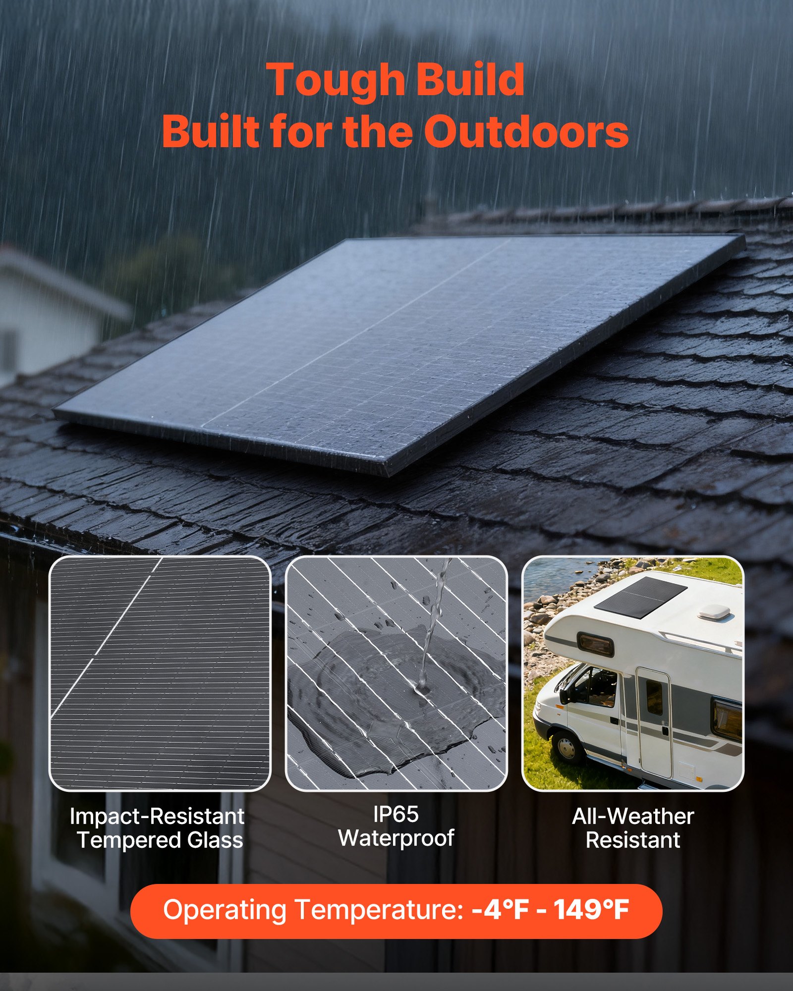 Monokrystaliczne panele słoneczne VEVOR 400 W, zestaw 2 szt., moduł fotowoltaiczny z mocą wyjściową MC4 i aluminiową ramą, wodoodporny panel słoneczny IP65, niezależna od sieci elektrownia balkonowa do samochodów, łodzi, kamperów i płaskich dachów