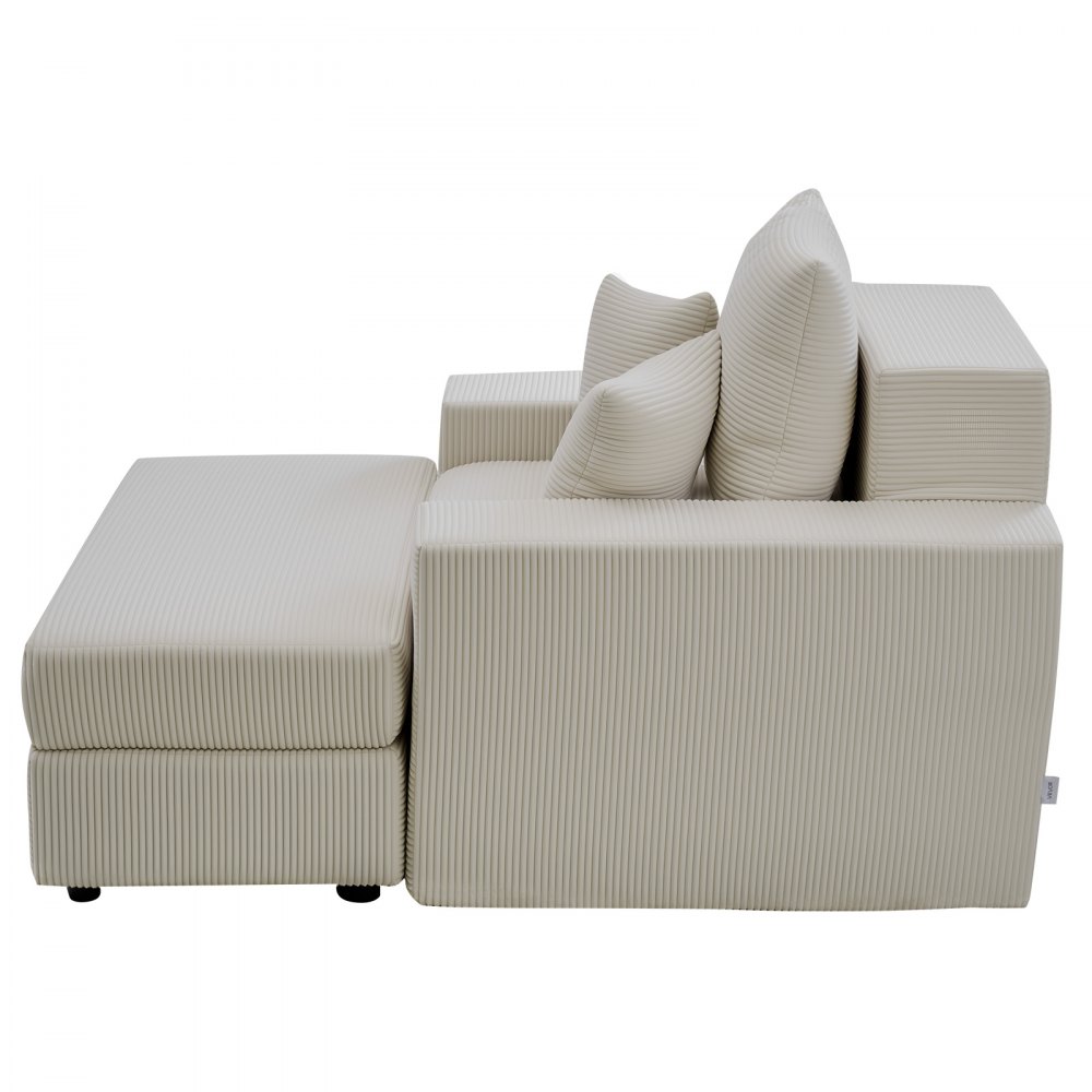 VEVOR Leżanka 1115 mm, modułowa sofa do salonu bez podpór, duży fotel do czytania z kordu z poduszkami, podłokietnikami i głębokim siedziskiem, fotel wypoczynkowy do salonu i sypialni, beżowy