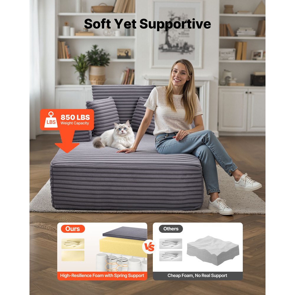 VEVOR Leżanka relaksacyjna 138 cm, tapicerowana sofa z funkcją spania z ozdobnymi poduszkami i podłokietnikami, rozkładana sofa z głębokim siedziskiem do salonu i sypialni, fotel wypoczynkowy z wysoce elastycznej gąbki