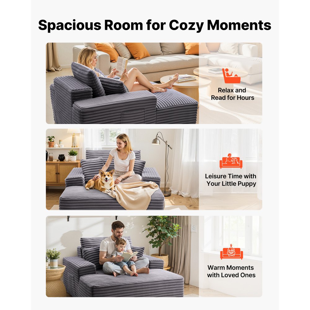 VEVOR Leżanka relaksacyjna 124 cm, tapicerowana sofa z funkcją spania z ozdobnymi poduszkami i podłokietnikami, rozkładana sofa z głębokim siedziskiem do salonu i sypialni, fotel wypoczynkowy wykonany z wysoce elastycznej gąbki