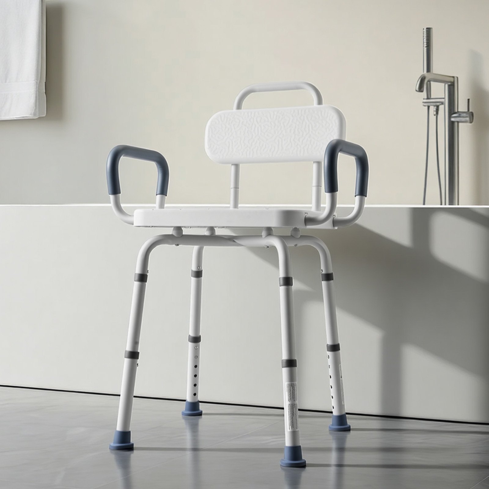 VEVOR Obrotowy fotel prysznicowy z podłokietnikami i oparciem, udźwig do 180 kg, obrotowy fotel wannowy do kabiny prysznicowej, regulowany na wysokość fotel wannowy dla seniorów i osób niepełnosprawnych