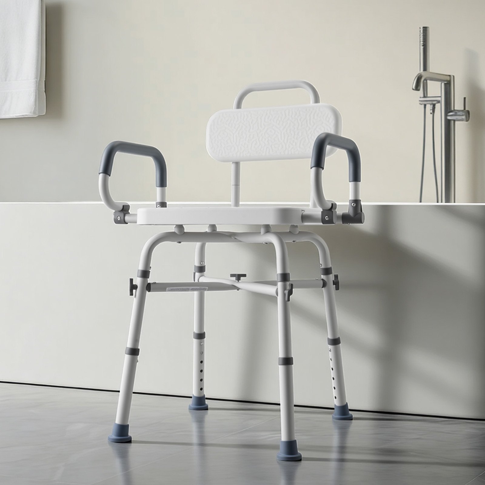 VEVOR Swivel Shower Chair with Arms and Back, 227 kg Load Heavy Duty Bench Seat for Inside Shower Stall and Bathtub, Height Adjustable Bathroom Bath Tub Seat for Adults, Seniors, Elderly and Disabled