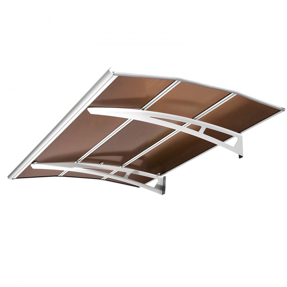 Baldachim VEVOR na drzwi wejściowe 150x100 cm, daszek daszkowy, daszek daszkowy z odwodnieniem i metalowymi wspornikami, ochrona przed deszczem, śniegiem i słońcem, daszek z poliwęglanu na werandę i taras, brązowy