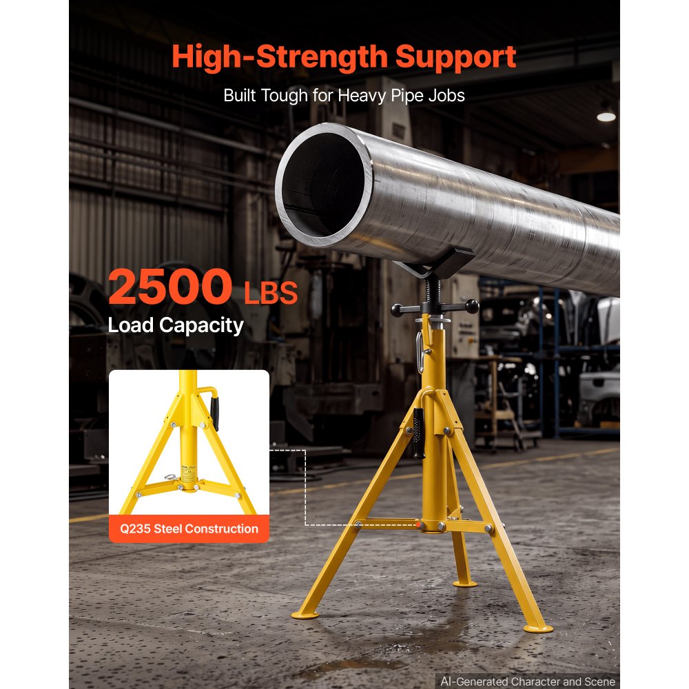 VEVOR V-Head Pipe Stand for 3.2–305 mm Pipes, Heavy-Duty 1134 kg Capacity, Adjustable Height 71–132 cm, Portable Folding Support Stand for Welding, Cutting & Versatile Piping Projects