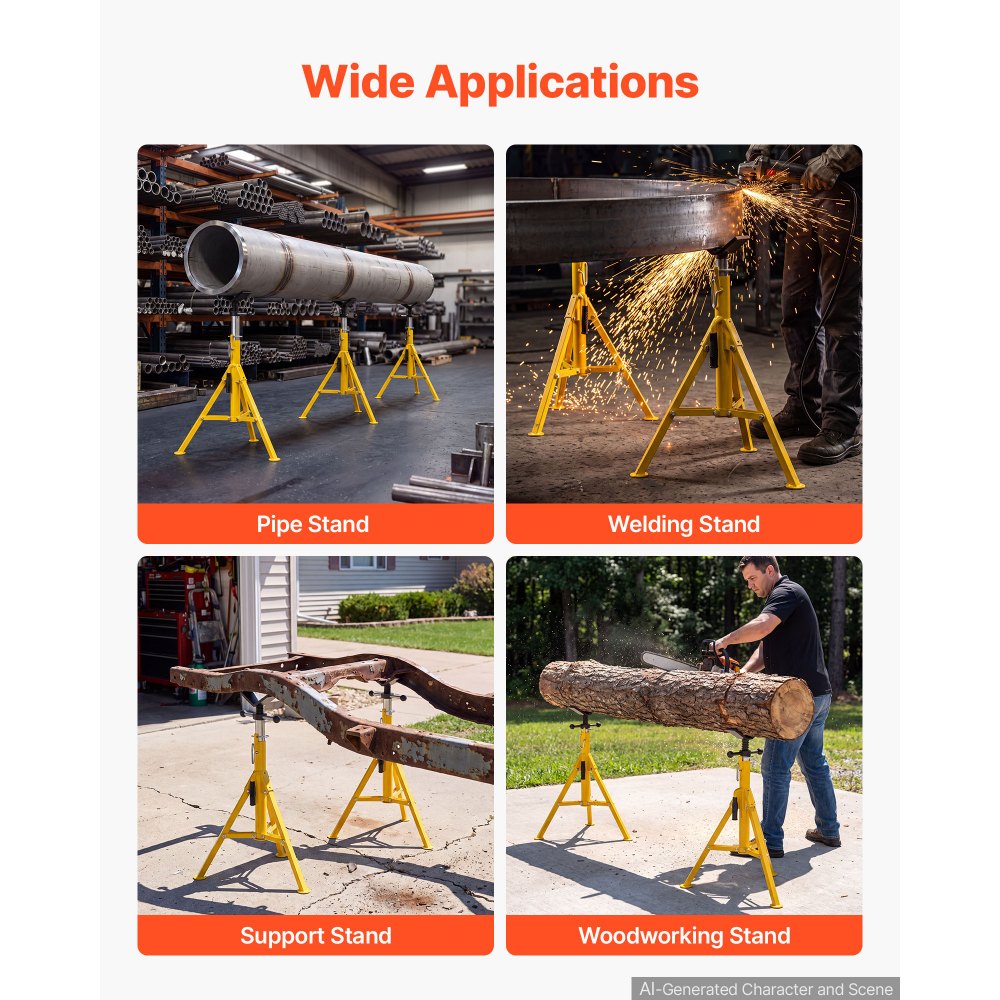 VEVOR V-Head Pipe Stand for 3.2–305 mm Pipes, Heavy-Duty 1134 kg Capacity, Adjustable Height 71–132 cm, Portable Folding Support Stand for Welding, Cutting & Versatile Piping Projects