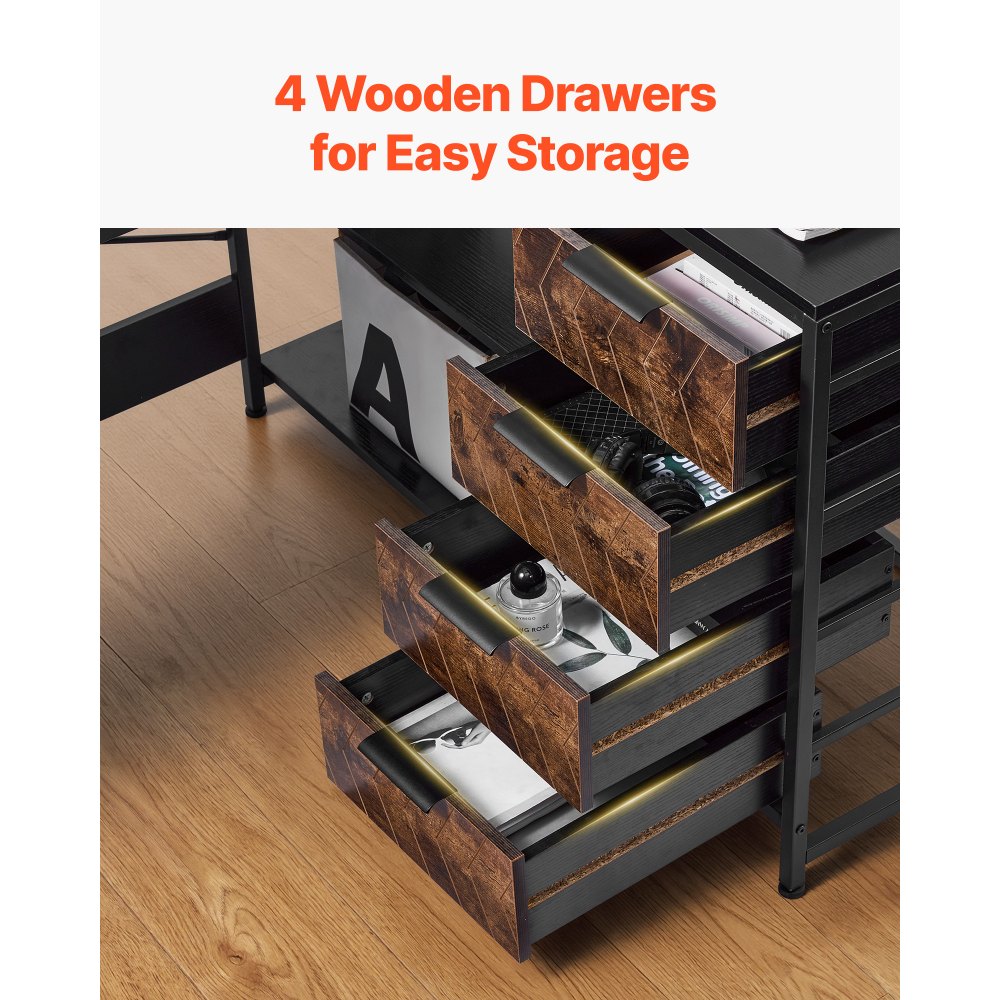 VEVOR L-Shaped Computer Desk, 1.5m Reversible Corner Gaming Desk with Drawers & Storage Shelves, Modern Stylish PC Table Sturdy Work Workstation for Home Office - Easy to Assembly