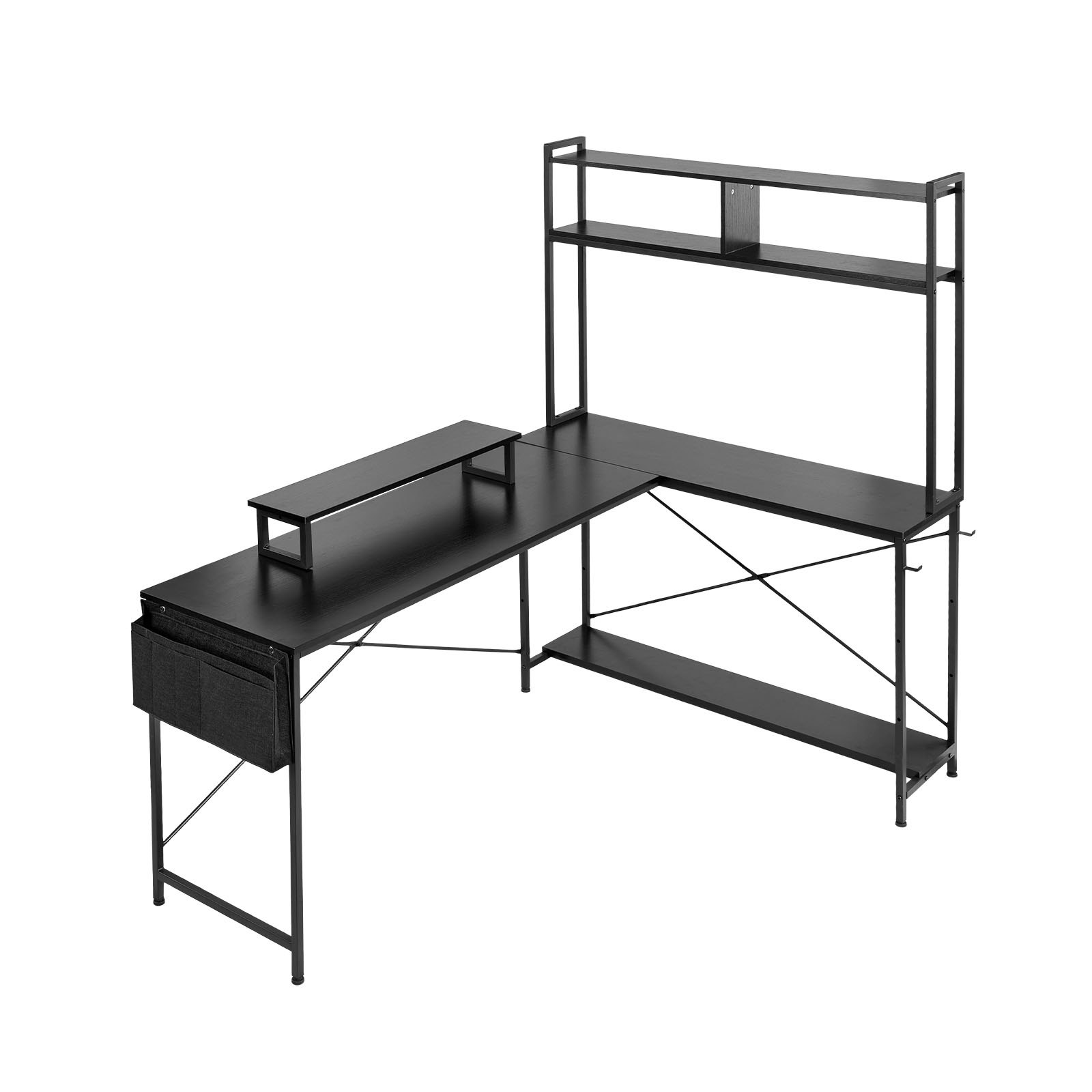 Biurko gamingowe VEVOR w kształcie litery L, 1,7 m, biurko dla gracza z podstawą pod monitor i wysuwaną podstawą pod procesor, biurko narożne o udźwigu 68 kg, biurko narożne komputerowe, stanowisko pracy do biura domowego