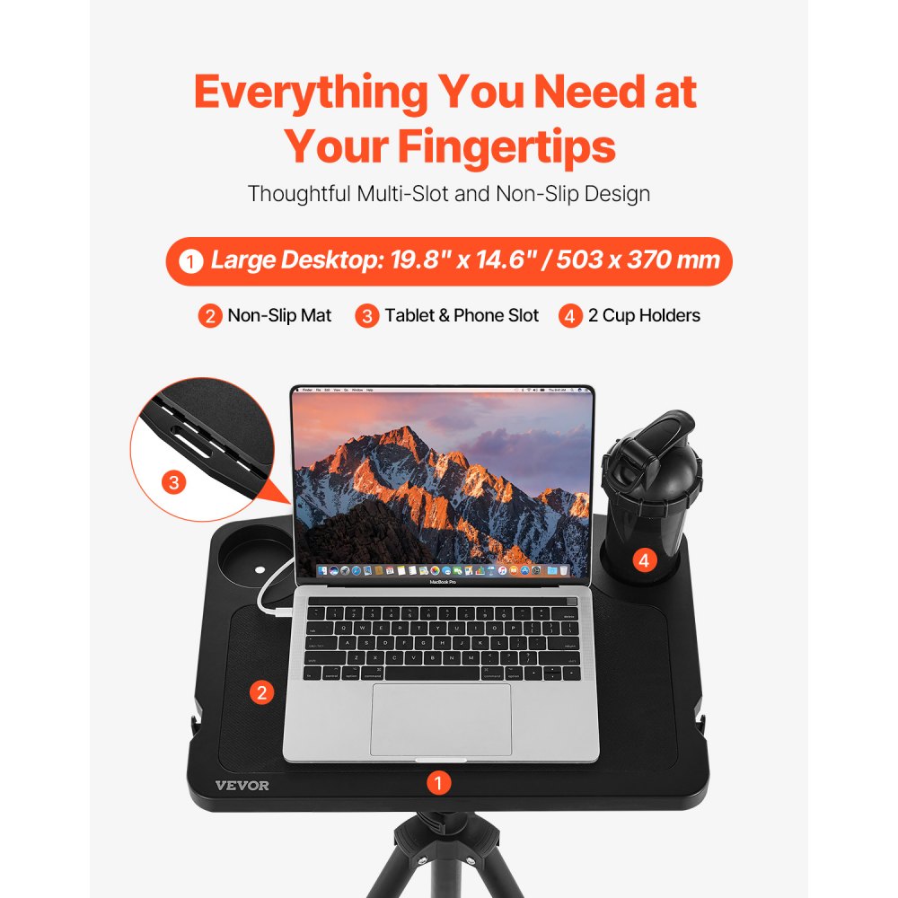 VEVOR Stolik rowerowy stacjonarny, składany, regulowany, do trenażera rowerowego i bieżni, z trójkątnym podparciem, antypoślizgowy stół fitness z wieloma otworami na trenażer rowerowy i kierownicę