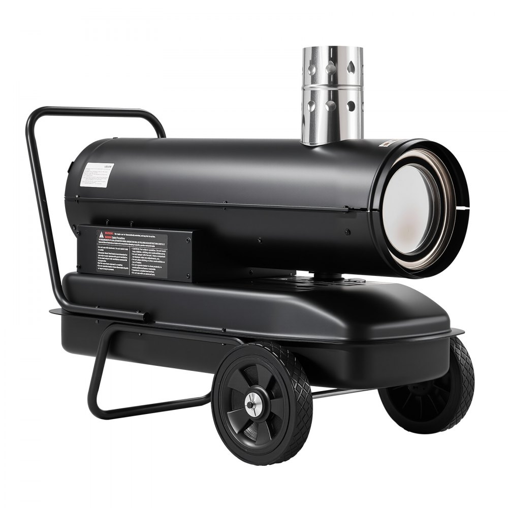 Nagrzewnica VEVOR Indirect 20 kW, nagrzewnica diesla, nagrzewnica naftowa 38 l, do warsztatu, garażu, magazynu i placu budowy, sterowanie termostatem, filtracja dwupaliwowa, maks. 1100 m³/h i 128 m², kolor czarny