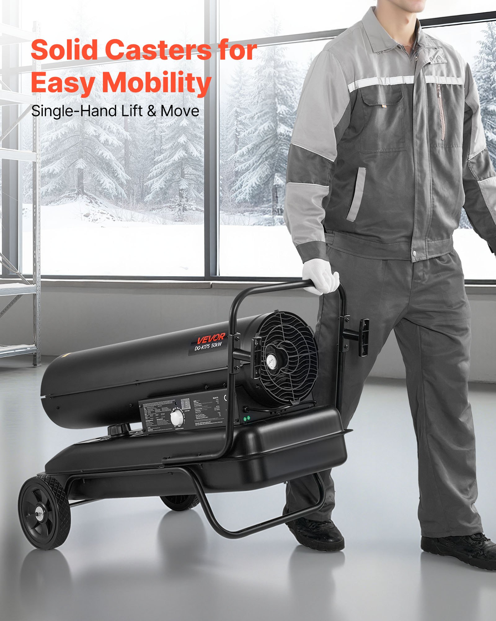 VEVOR 50kW Forced Air Kerosene Diesel Heater, Portable Torpedo Space Heater with Wheels & Adjustable Temp, Blower-Type for Jobsite/Garage/Warehouse/Workshop Construction /Outdoor Heating,Black