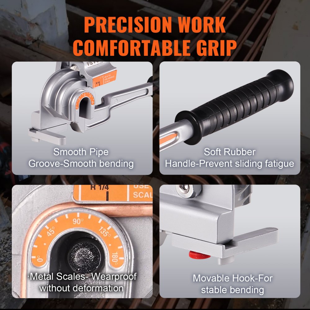 Giętarka do rur VEVOR 1/4", 3/8", 1/2" OD, 3 w 1, z poziomicą ręczną, narzędzie do gięcia rur miedziano-aluminiowych do naprawy klimatyzatorów HVAC i lodówek