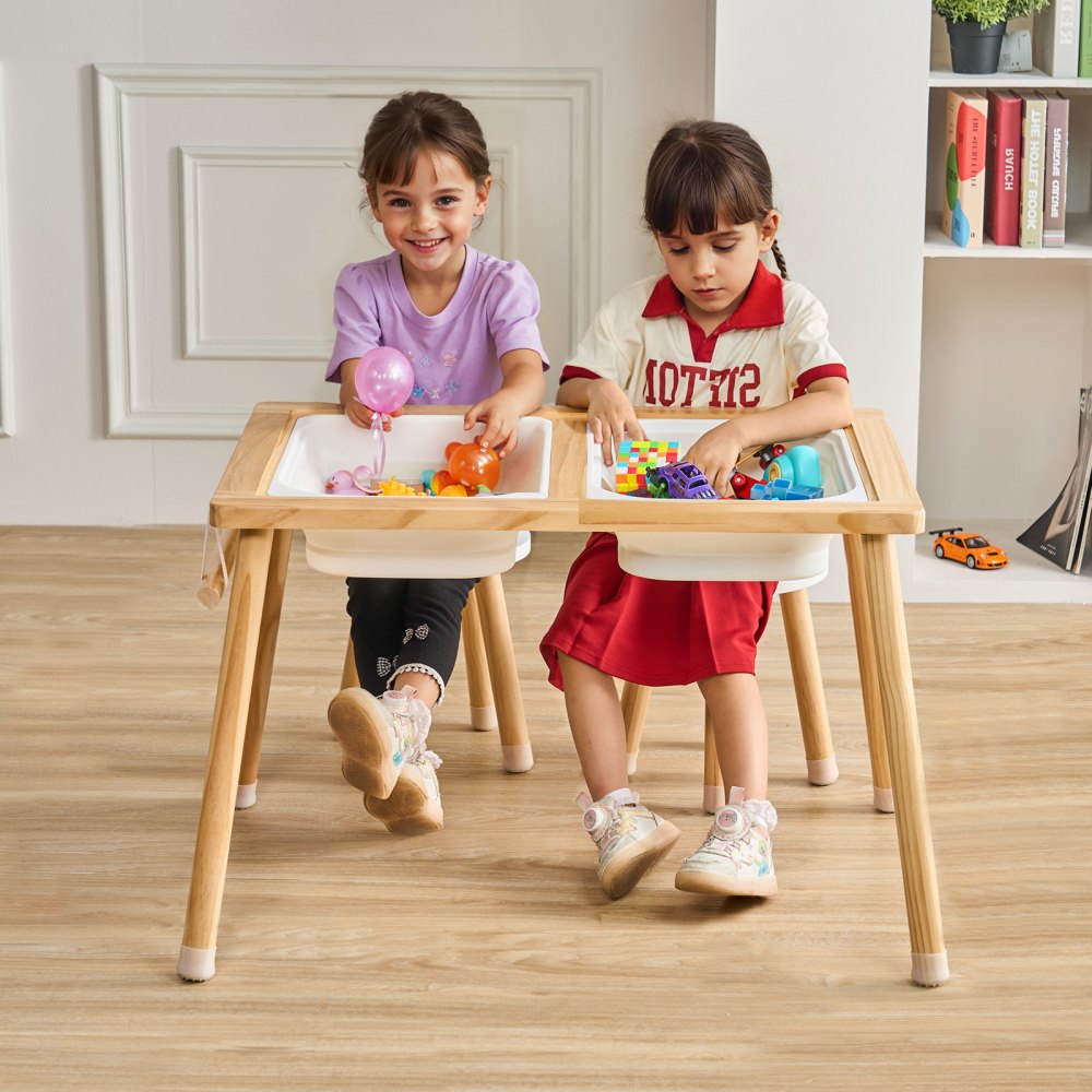 VEVOR Sensory Table Set Activity Table Children's Seating Group and Sand and Water Play Table with 2 Stools & 2 Storage Containers & Paper Roll Holder, Wooden Children's Table – Gift for Children