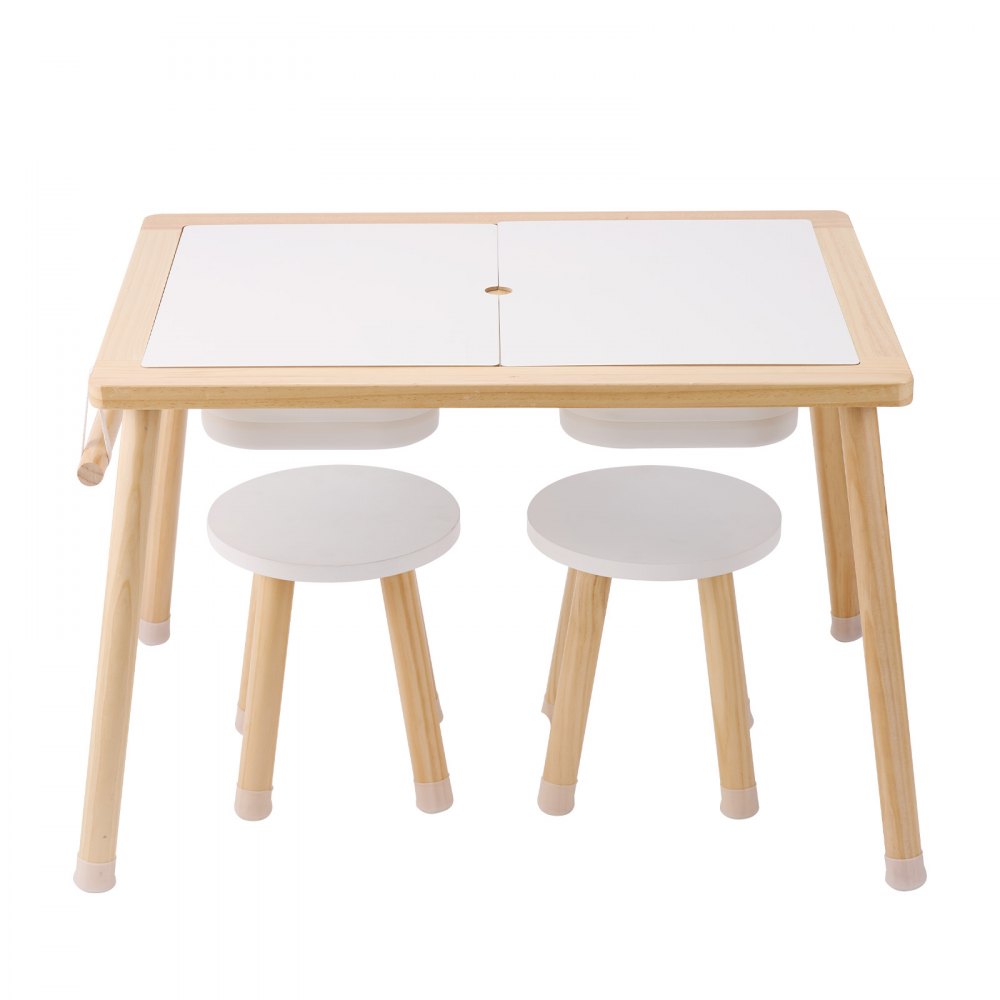VEVOR Sensory Table Set Activity Table Children's Seating Group and Sand and Water Play Table with 2 Stools & 2 Storage Containers & Paper Roll Holder, Wooden Children's Table – Gift for Children
