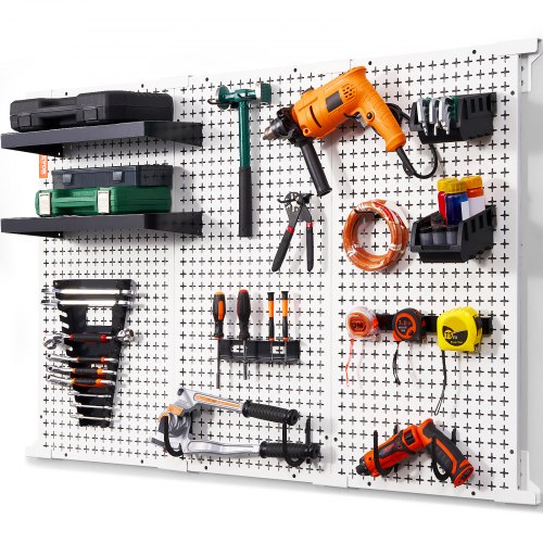 VEVOR Pegboard 48" x 32" Metal Pegboard 500lb Load Garaż Pegboard Wall Organizer Zestaw do przechowywania narzędzi z 3 pegboardami Wykonane na zamówienie haczyki Pojemniki do przechowywania