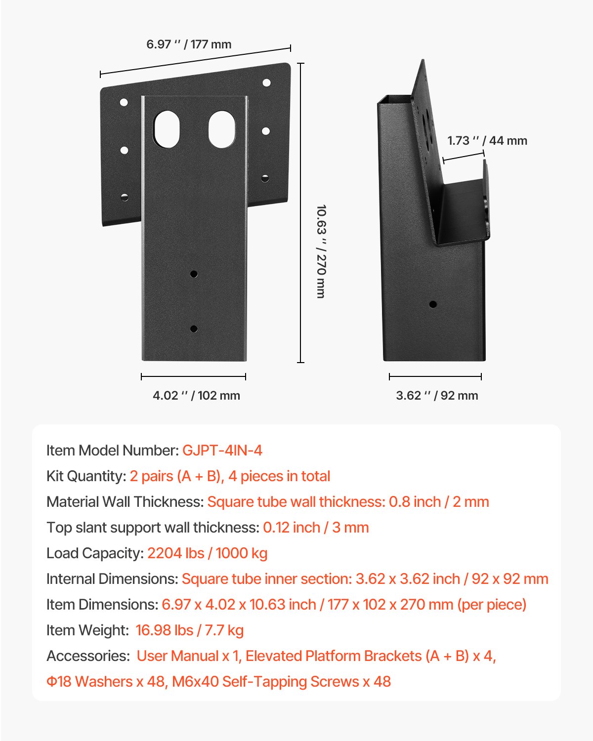 Uchwyty platformy VEVOR z pochyleniem 8°, pasujące do drewna o wymiarach 88,9 x 88,9 mm, nośność 1000 kg, mocowanie do stojaka na jelenie, do wysokich siedzeń, stojaki myśliwskie, stanowiska strzeleckie, opakowanie 4 szt.