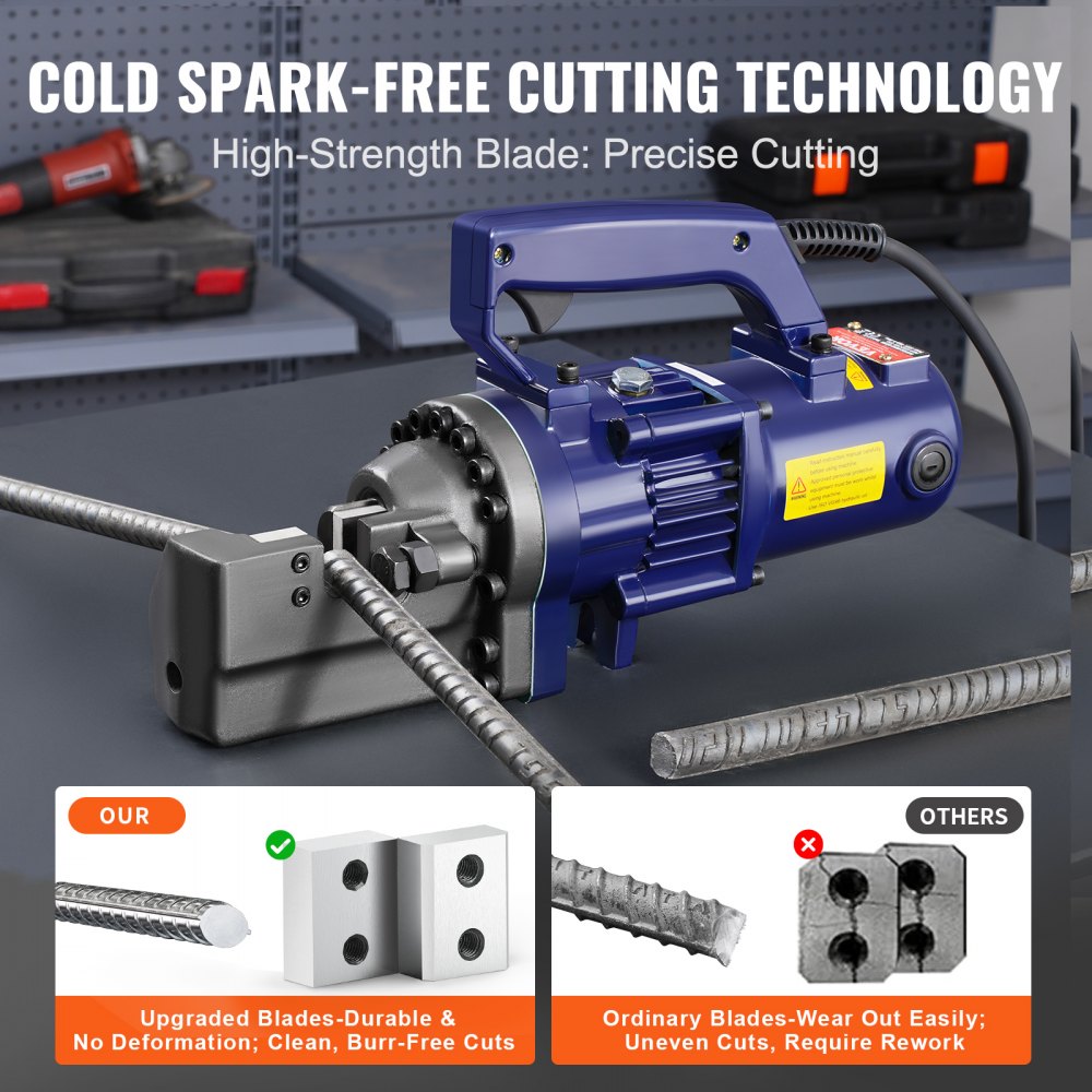 VEVOR Elektryczno-hydrauliczna przecinarka do prętów zbrojeniowych, przenośna przecinarka do prętów zbrojeniowych o mocy 1350 W, tnie pręty zbrojeniowe o średnicy do 7/8 cala #7 (4-22 mm) w 3,5 sekundy, wytrzymała przecinarka do prętów zbrojeniowych z walizką narzędziową i oliwiarką, czarno-niebieska RC-22