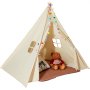VEVOR Children's Play Tent, Teepee Tent for Children 1-5 Years, Toddler Tent with Mat and Decorative Plush Balls, Children's Tent with Windows for Indoor & Outdoor Use, Beige