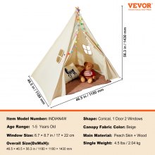 Namiot do zabawy VEVOR Namiot tipi dla dzieci w wieku 1–5 lat Namiot dla maluchów