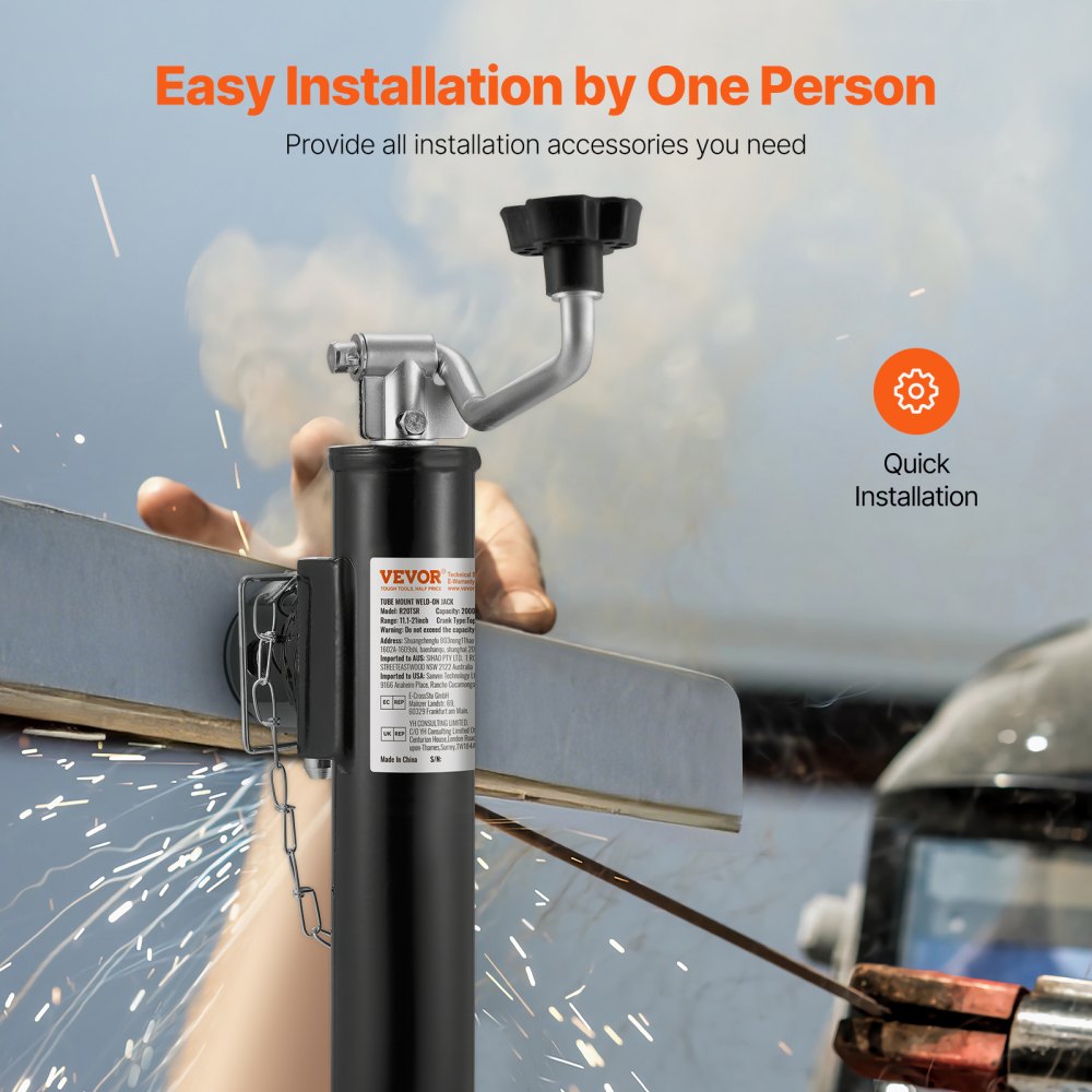 Podnośnik przyczepy VEVOR, udźwig dynamiczny 907 kg, spawalny, obrotowy podnośnik z mocowaniem na rurę, 283-533 mm Podnośnik przyczepy do przyczep kempingowych, przyczep do przewozu koni, przyczep użytkowych i przyczep jachtowych