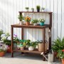 VEVOR Potting Bench Table, Outdoor Gardening Workstation with 91 x 49.5 cm Wood Tabletop, Garden Planting Work Station with Storage Shelves, Hook for Outside Patio, Backyard, Brown