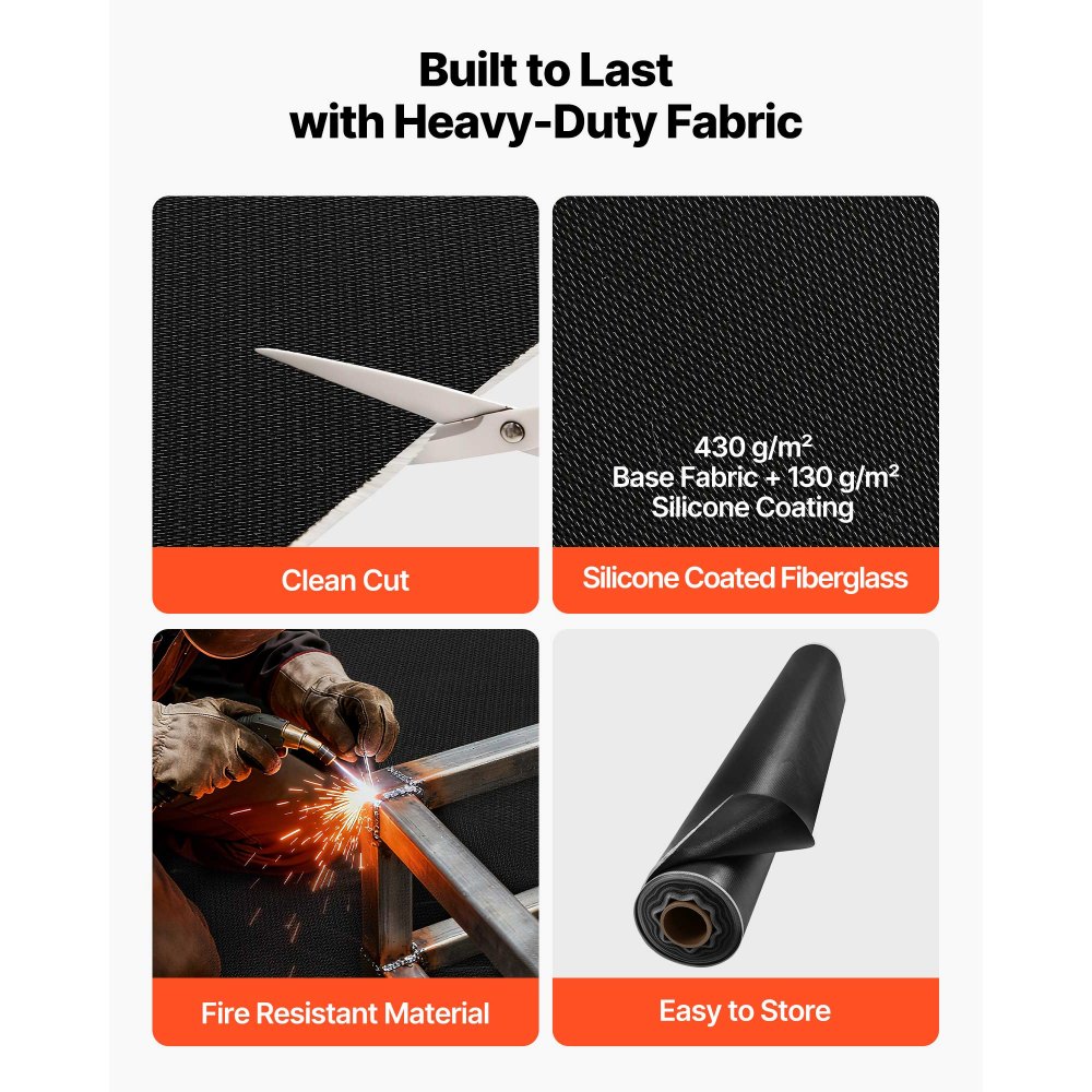 Koc spawalniczy VEVOR, 1,524 x 45,7 m, koc ognioodporny z włókna szklanego powlekany silikonem, odporny na temperaturę do 982 °C, trudnopalny, ognioodporna mata izolacyjna, koc ognioodporny, sprzedawany na metry