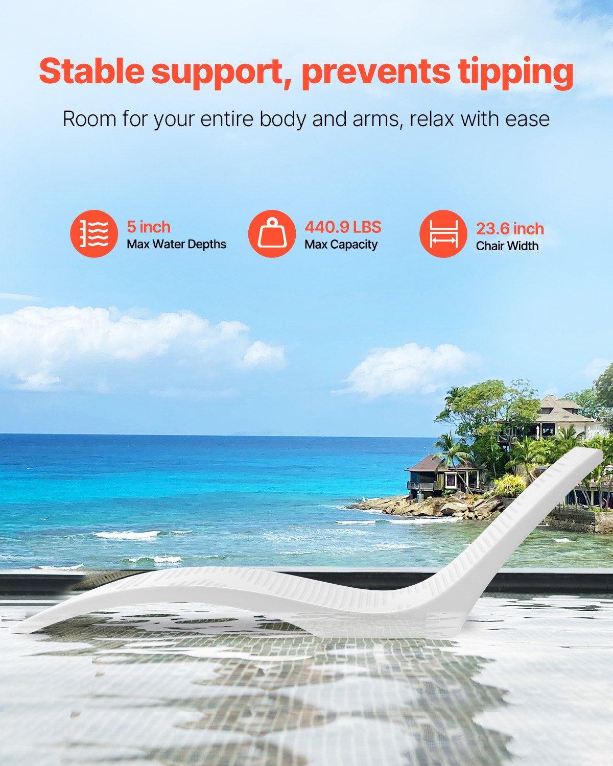 Zestaw leżanek basenowych VEVOR, 2 części, z leżanką, leżak do basenu wewnętrznego, do głębokości wody do 12,7 cm, mocowany do basenu i unoszący się na wodzie, odpowiedni do wszystkich typów basenów