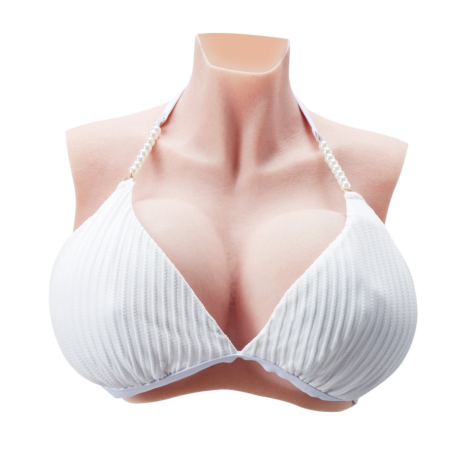 VEVOR High Collar Silicone Artificial Breast Prostheses, K-Size, Realistic Skin, Silicone Filled, High Elasticity, for Crossdressers, Transgender, Amateurs, Cosplay, Drag Queens, Ivory