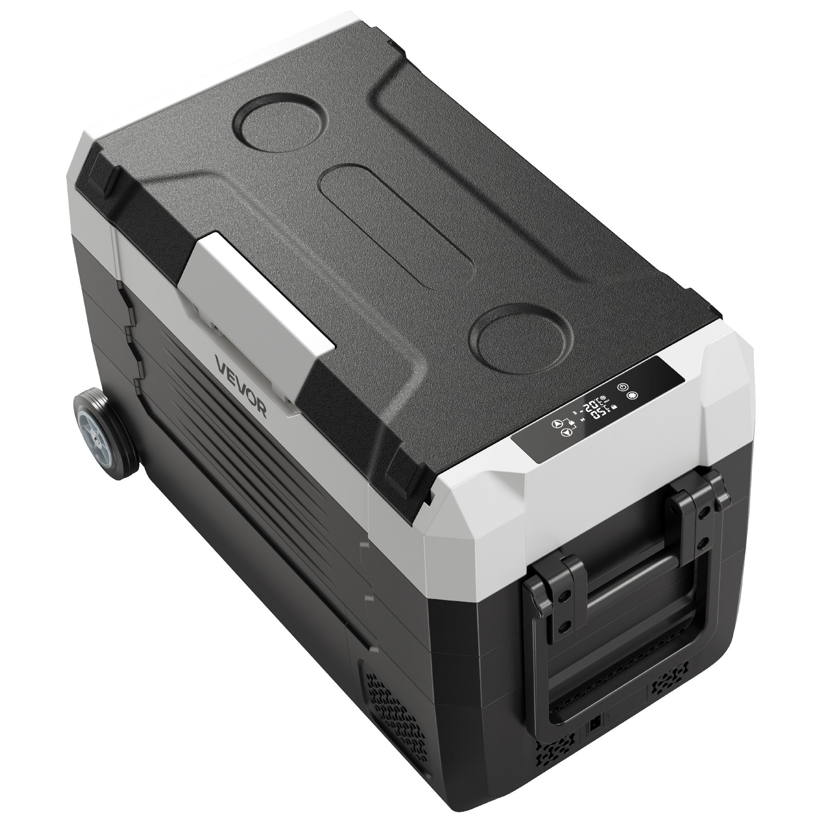 Lodówka samochodowa VEVOR Compressor 12/24 V DC 100–240 V AC, 35 l ze sterowaniem za pomocą aplikacji, kółkami i 2 strefami temperaturowymi (od -20°C do 20°C), przenośna lodówka do kamperów, łodzi, na kemping i wędkowanie